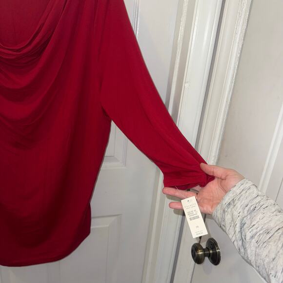 Talbots NWT 3/4 sleeve Burgundy Red Blouse 2x thin stretchy comfort casual solid - Picture 3 of 6